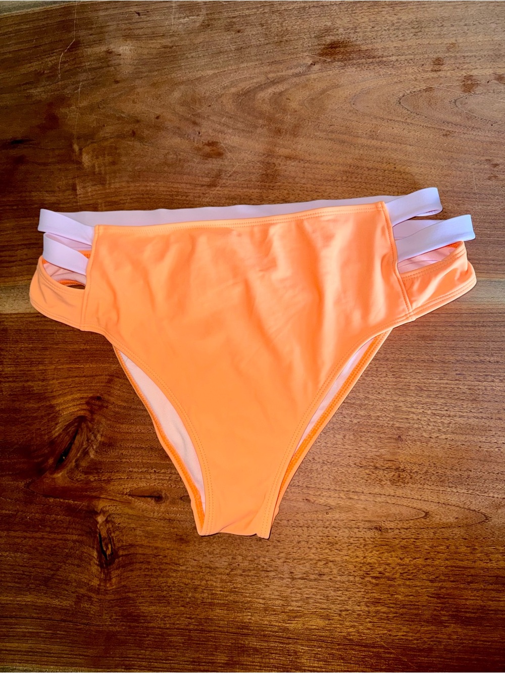 La Hearts Orange High-Waist Bikini Bottom with Lavendar Straps